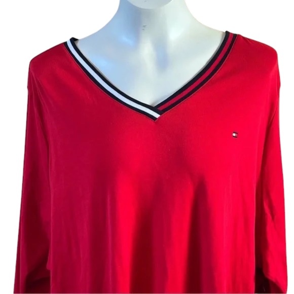 Tommy Hilfiger NEW Women's Sweater Preppy Classic Red V Neck Flag Logo 3X - Picture 3 of 7